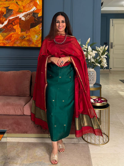 Pure Maheswari Silk Cotton Handwoven Unstitch Suit.