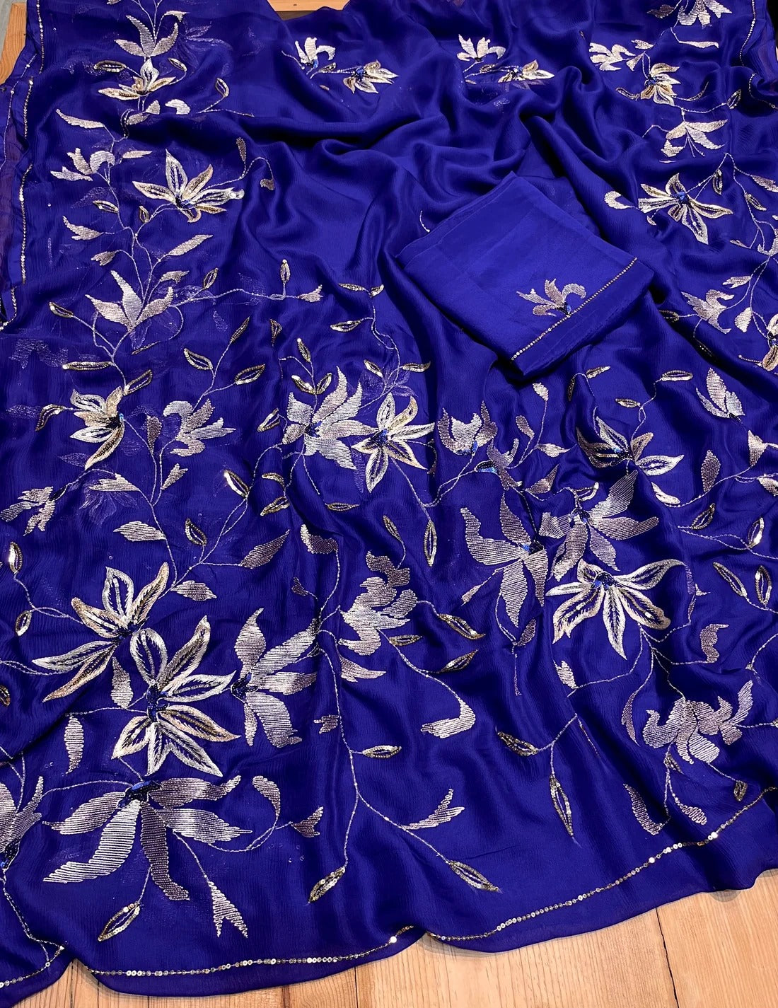 Pure Diamond Chiffon Hand Work Saree.