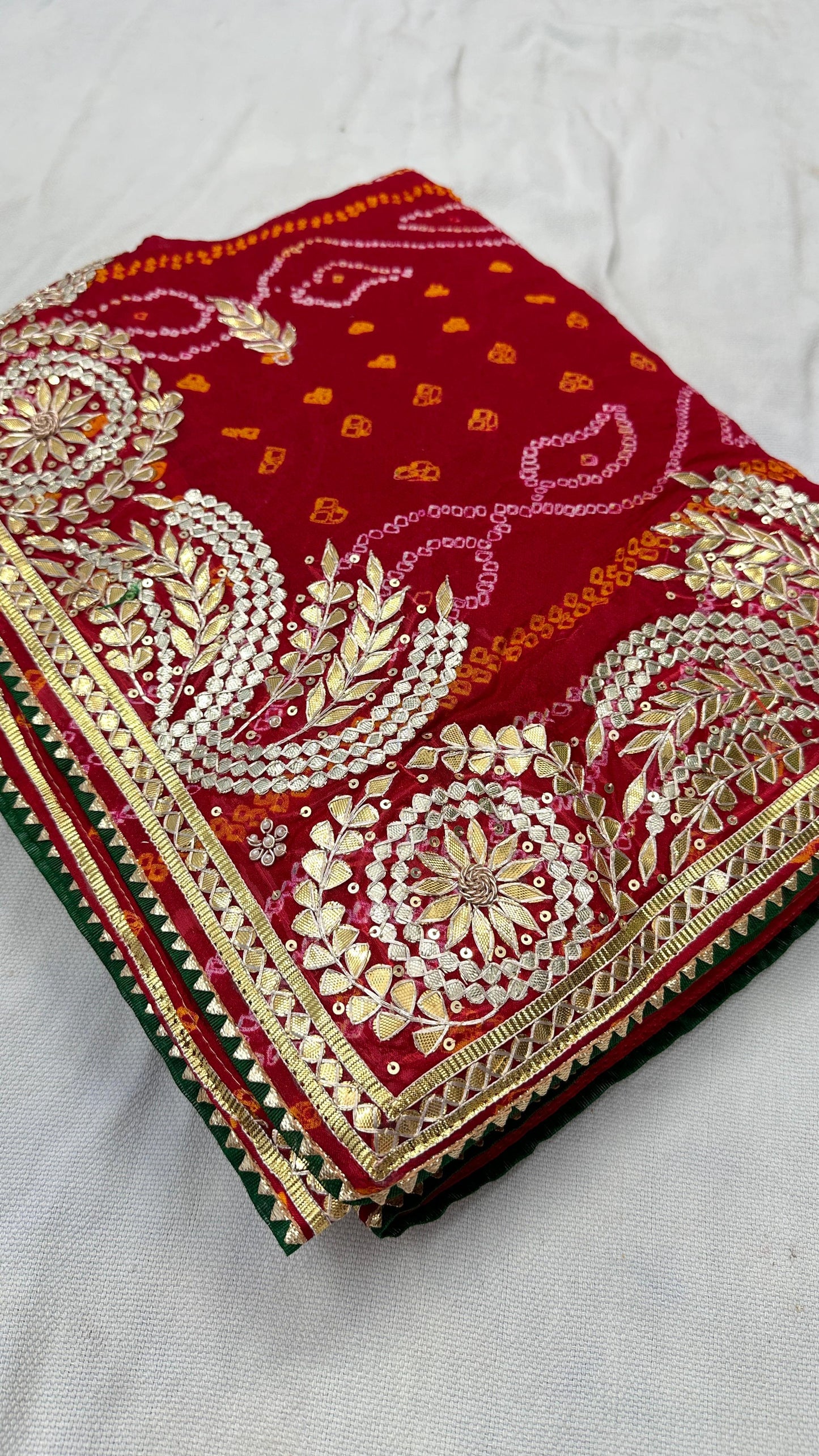 Pure rai Bandhej saree with pure gotapatti handwork