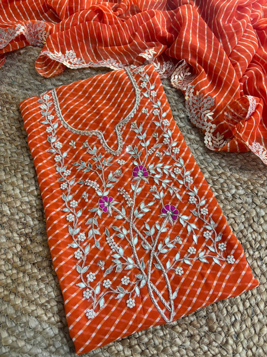 Georgette Gota pati Hand Work Unstitched Suit With Dupata.