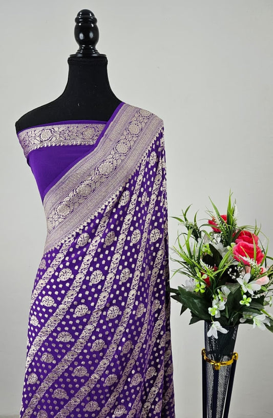 Pure Handloom Khaddi Georgette Saree Zari Work.
