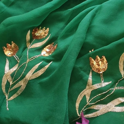 Pure Diamond Chiffon Hand Work Saree.
