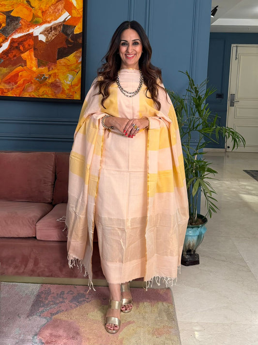 Pure Maheswari Silk Cotton Handwoven Unstitch Suit.