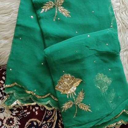 Pure Diamond Chiffon Hand Work Saree.