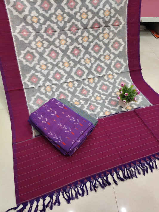 Pure Cotton Double Ikkat Unstitched Suit.
