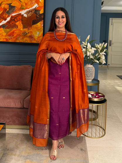 Pure Maheswari Silk Cotton Handwoven Unstitch Suit.