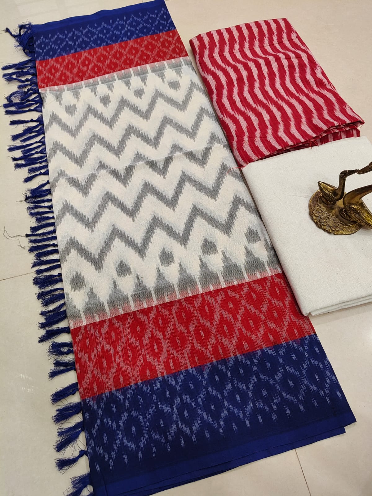 Beautiful Pure Cotton Double Ikkat Unstitched Suit.