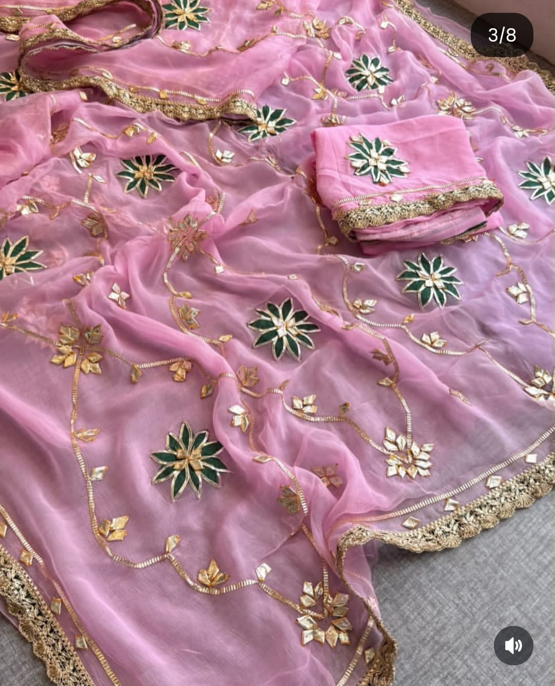 Pure Diamond Chiffon Gota Work Saree With Blouse.