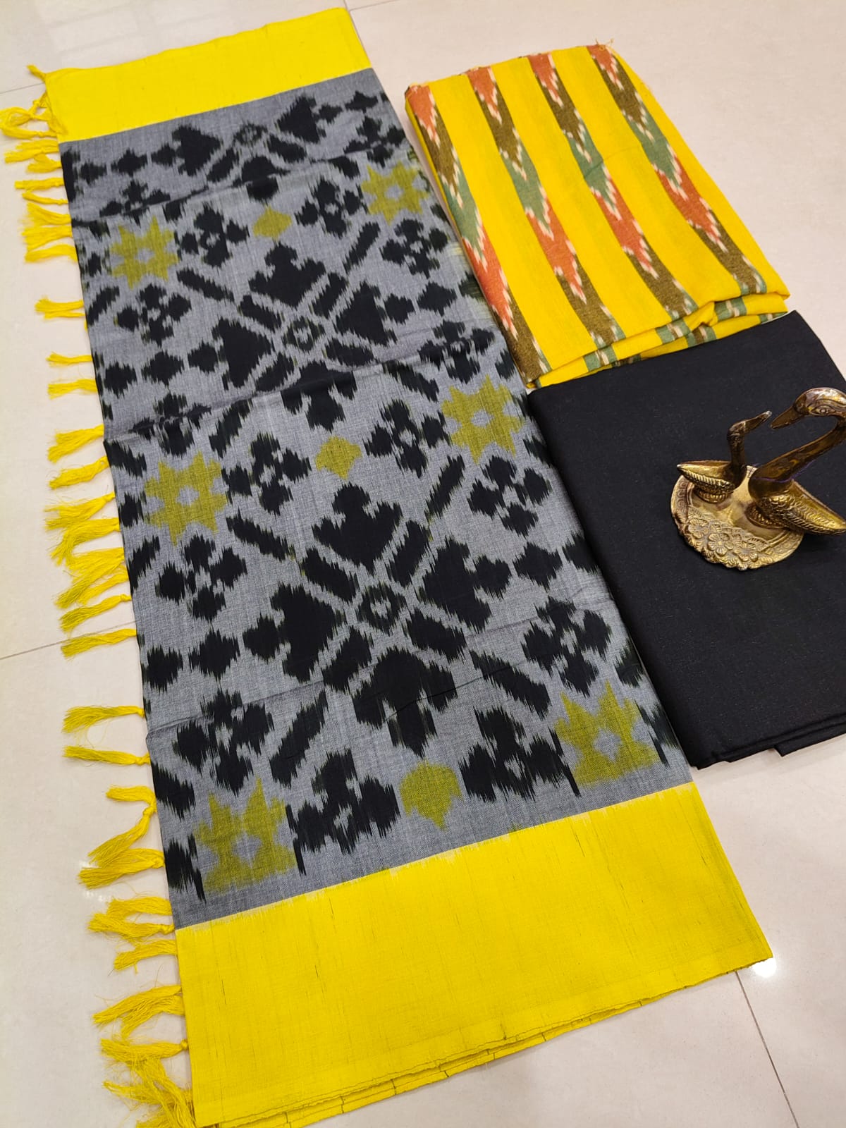 Beautiful Pure Cotton Double Ikkat Unstitched Suit.