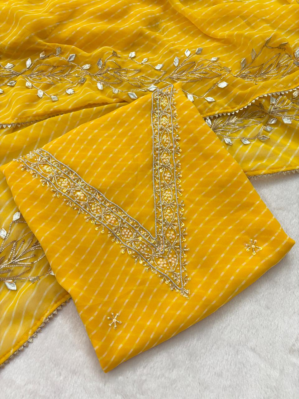 Georgette Gota pati Hand Work Unstitched Suit With Dupata.