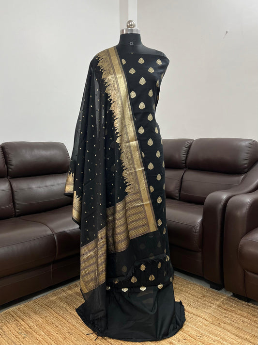 Exclusive Banarasi lorex Booti Unstitched Suits With Ganga Ghat Dupatta