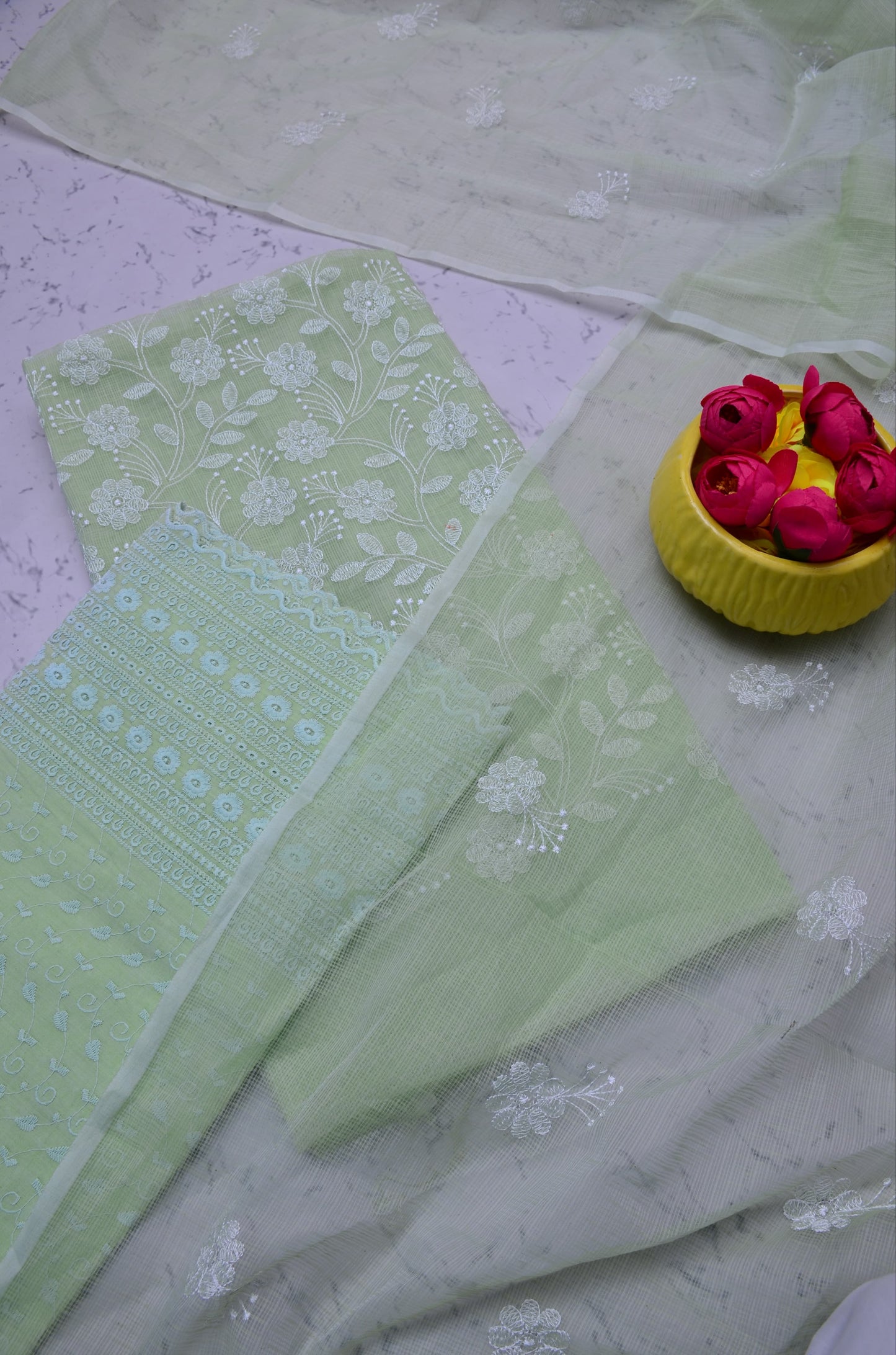 Pure Kota- doria Unstitched suit with Chikankari Bottom