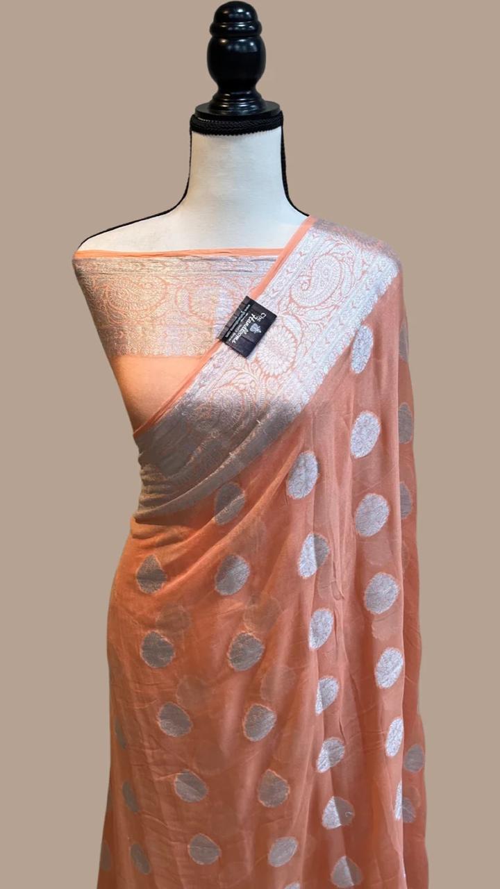 Pure Handloom Khaddi Chiffon Georgette Saree With Zari Weaving Blouse