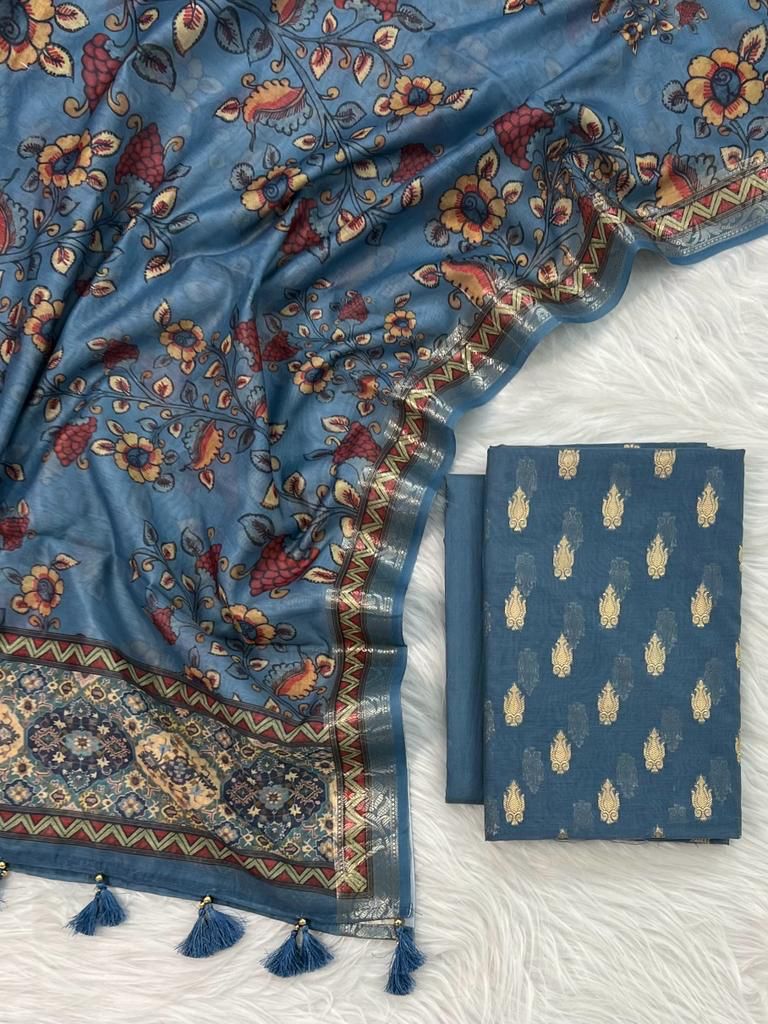 Banarasi Zari Work Unstitched Suit with Digital Printed Dupatta