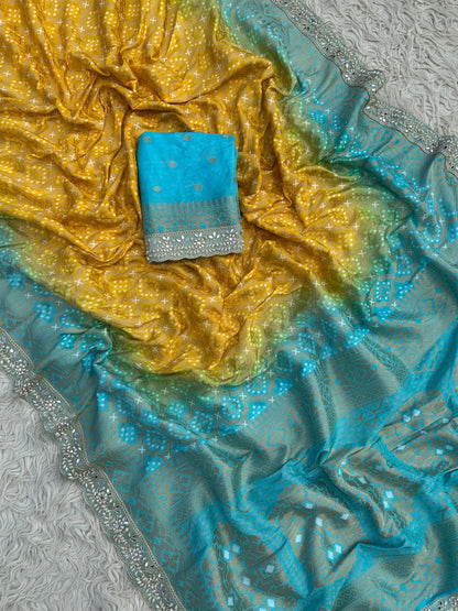 Banarasi Bandhej Silk Zari Work Saree With Blouse.