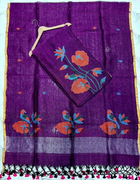 Pure Linen Jamdani Unstitch Suit.
