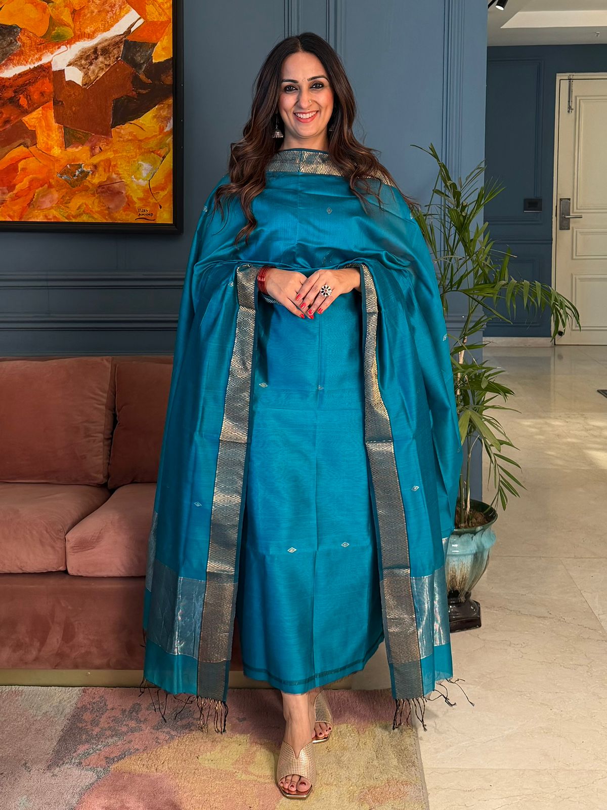 Pure Maheswari Silk Cotton Handwoven Unstitch Suit.