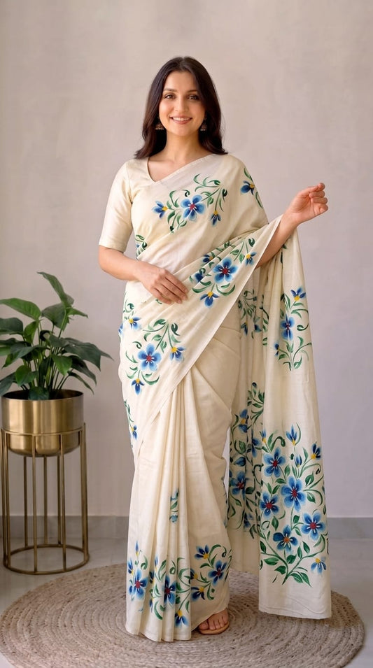 Pure Cotton Hand Block Printed Saree With Blouse.