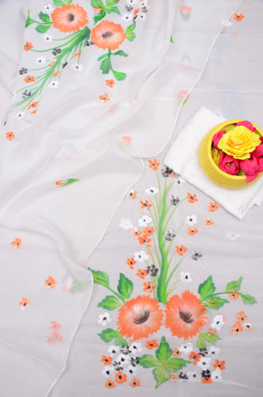 Pure Organza Hand Painting Unstitched Suit