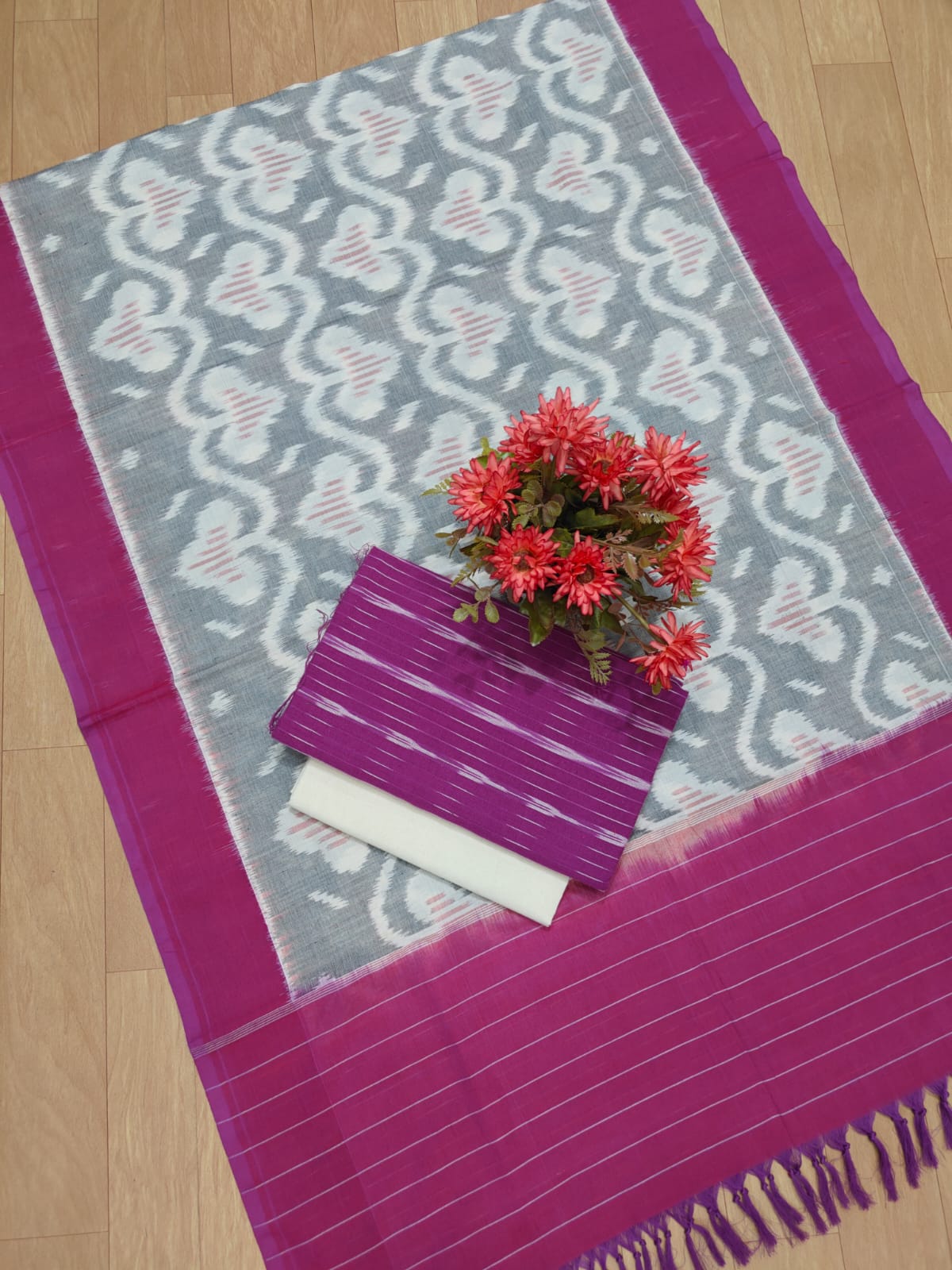 Beautiful Pure Cotton Double Ikkat Unstitched Suit.