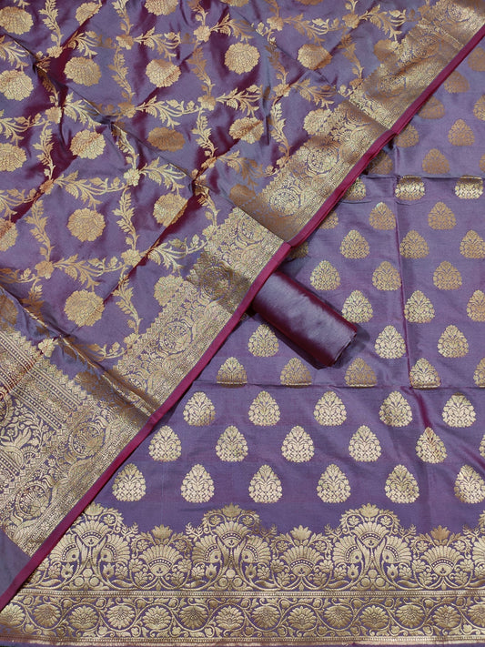 Banarasi Katan Silk Zari Work Unstitched Suit with Dupatta
