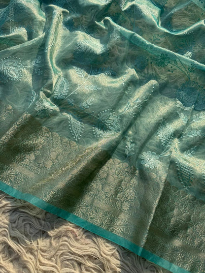 Banarasi Tissue Embroidery Work Soft Silk Saree.