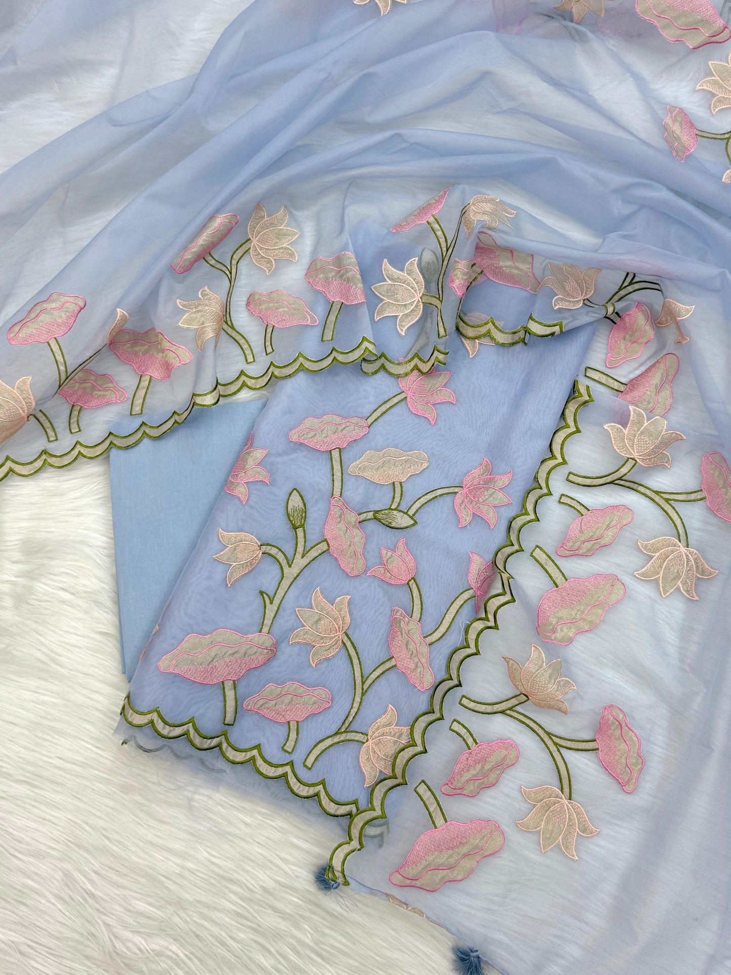 Banarasi  Organza Silk Tissue Appliqué work Unstitched Suit