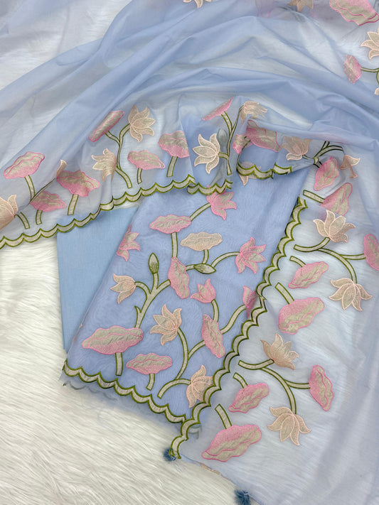 Banarasi  Organza Silk Tissue Appliqué work Unstitched Suit