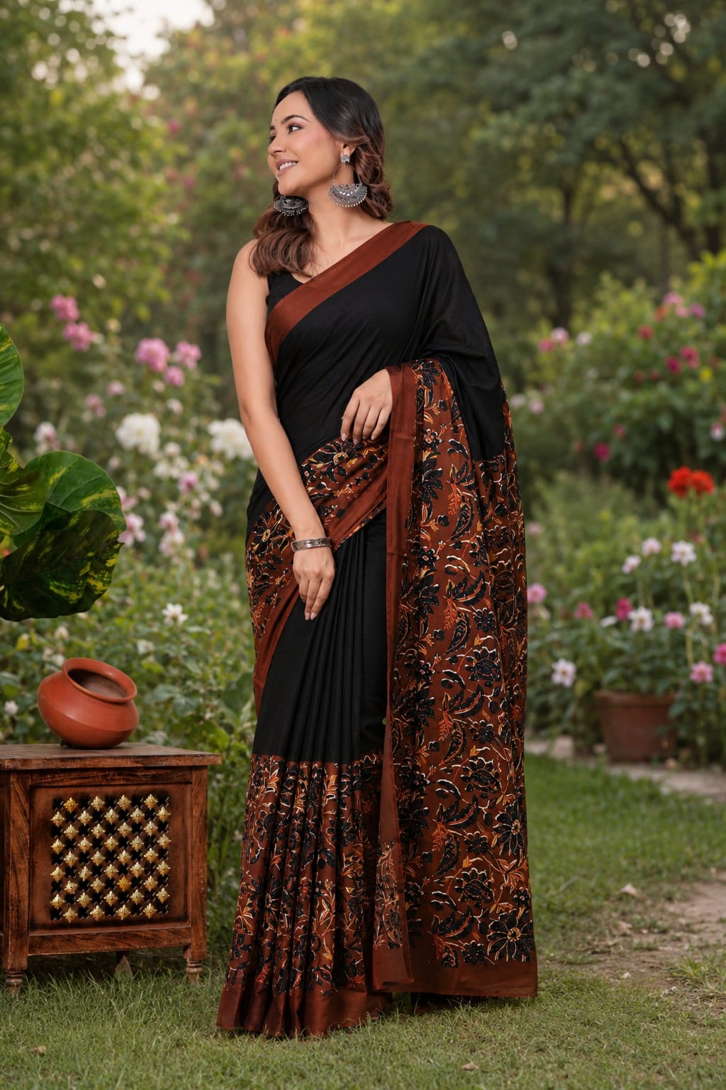 Pure Cotton Hand Block Printed Saree With Blouse.
