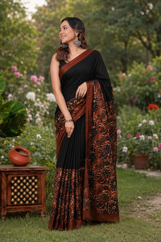 Pure Cotton Hand Block Printed Saree With Blouse.