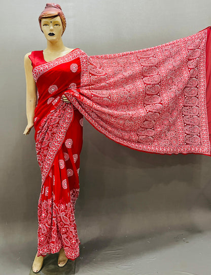 Pure Georgette Chikankari Work Saree.