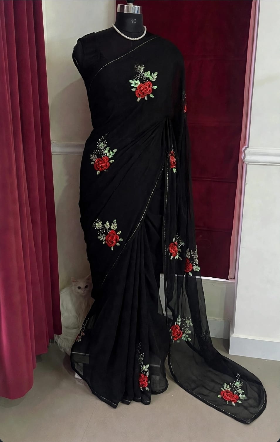 Pure Diamond Chiffon Hand Work Saree.