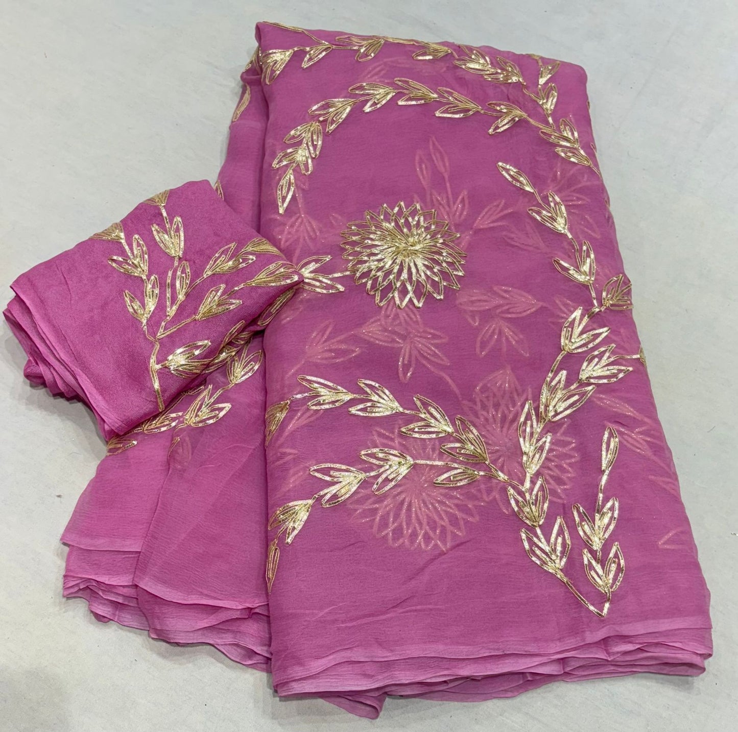 Pure Diamond Chiffon Gota Work Saree With Running Work Blouse.