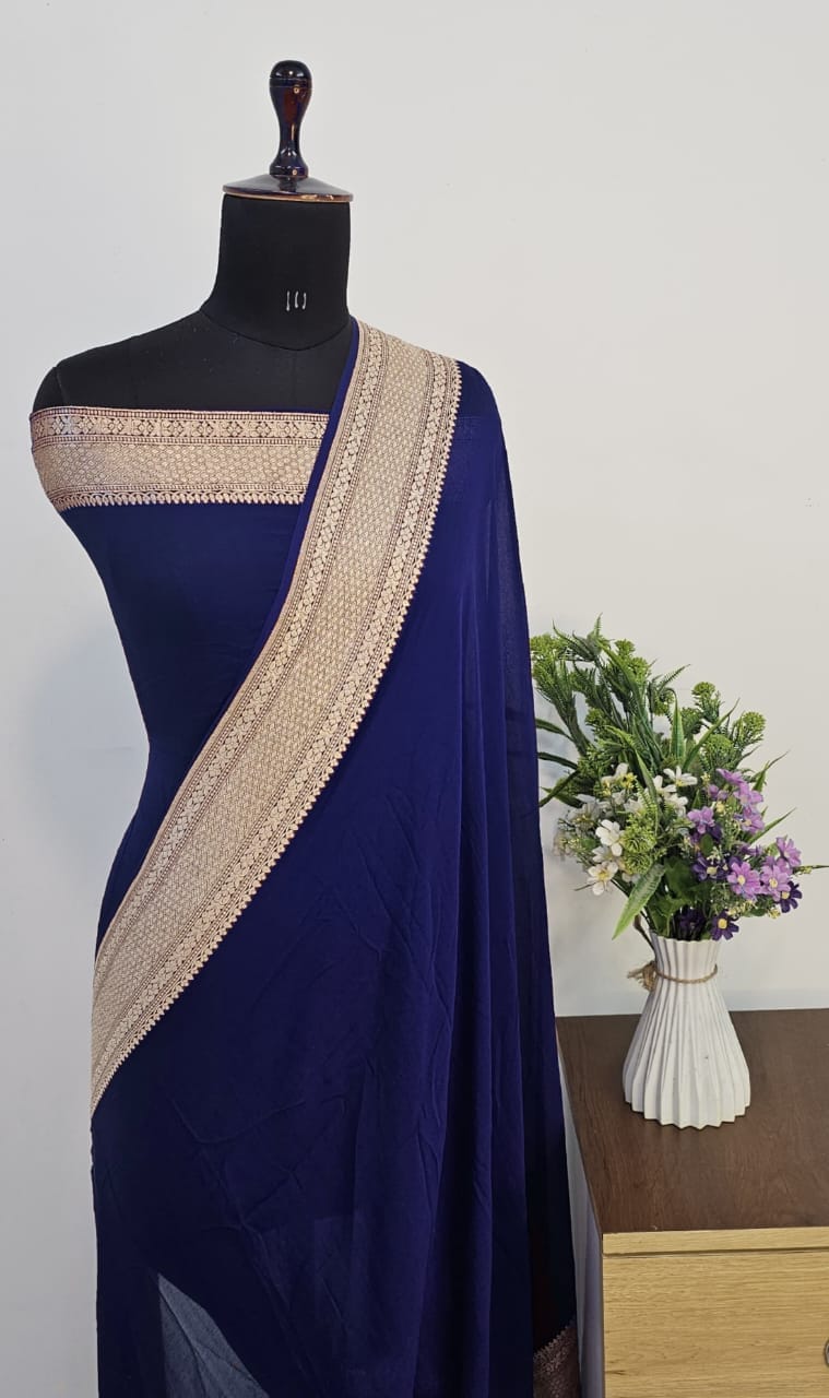 Pure Handloom Khaddi Georgette Saree Zari Work.