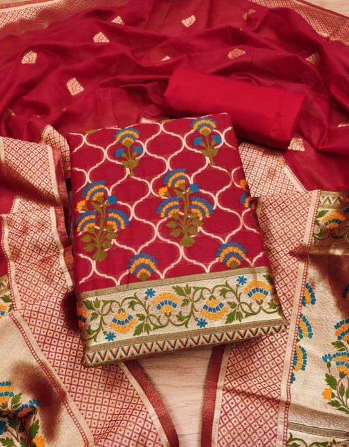 Banarasi Cotton Jamdani Zari Work Unstitched Suit