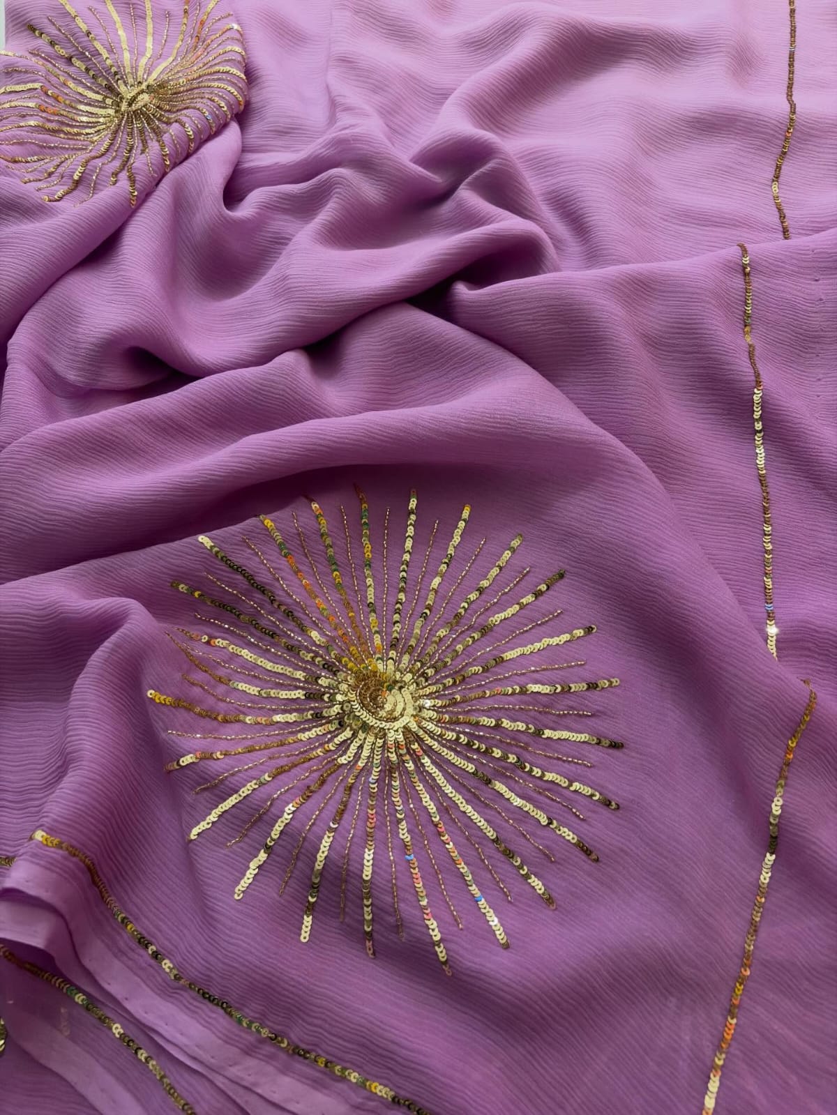Pure Diamond Chiffon Hand Work Saree.