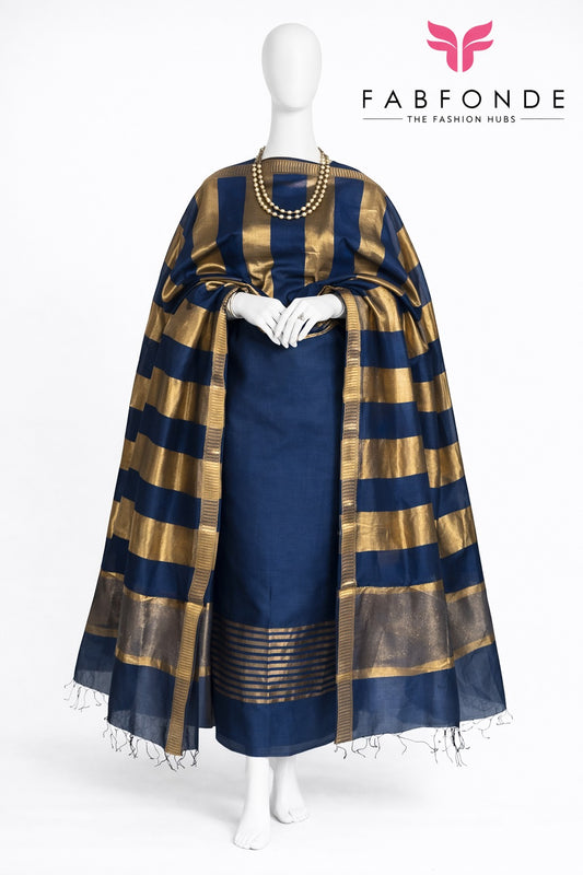 Pure Maheswari Silk Cotton Handwoven Unstitch Suit.