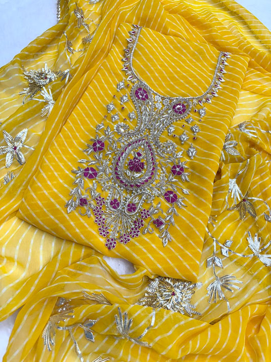 Georgette Gota pati Hand Work Unstitched Suit With Dupata.
