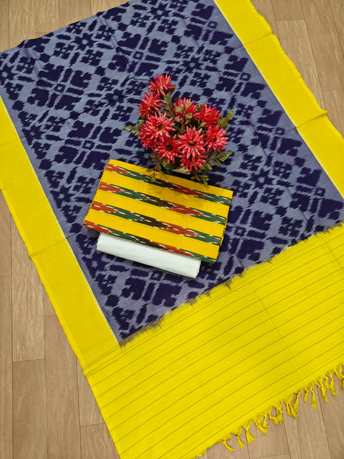 Beautiful Pure Cotton Double Ikkat Unstitched Suit.