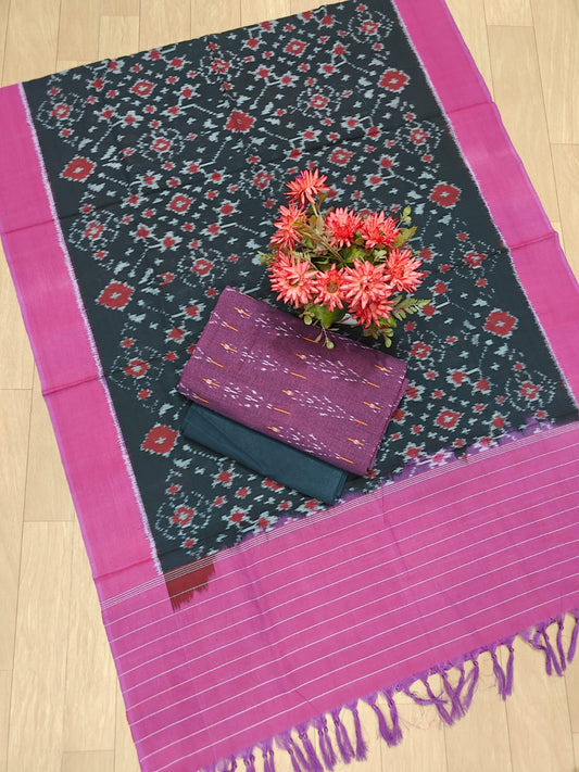 Beautiful Pure Cotton Double Ikkat Unstitched Suit.
