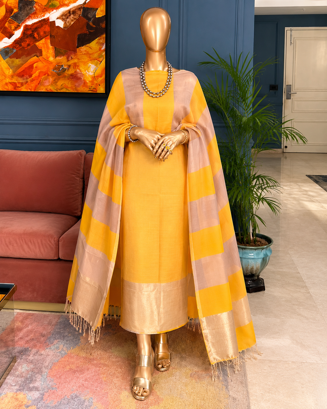 Pure Maheswari Silk Cotton Handwoven Unstitch Suit.