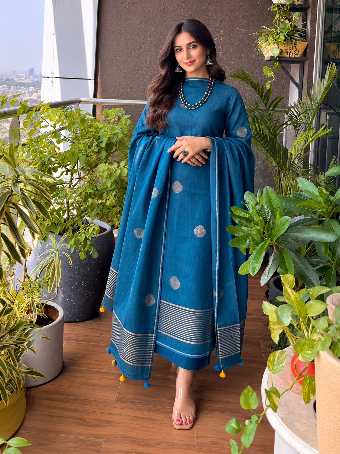 Pure Maheswari Silk Cotton Handwoven Unstitch Suit.