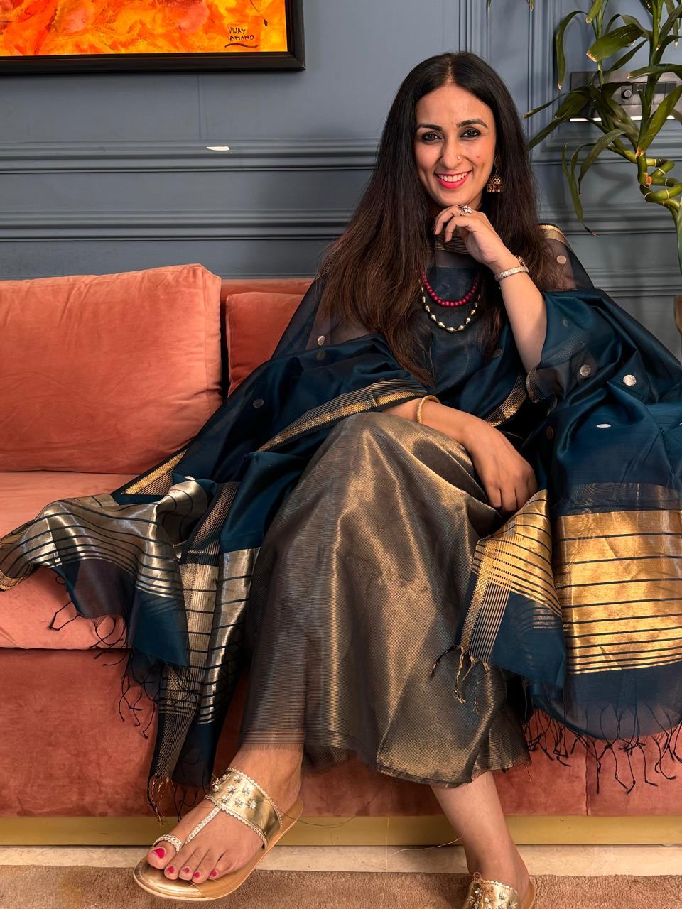 Pure Maheswari Silk Cotton Handwoven Unstitch Suit.