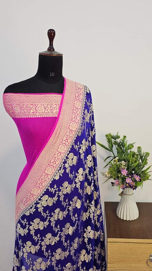Pure Handloom Khaddi Georgette Saree Zari Work.