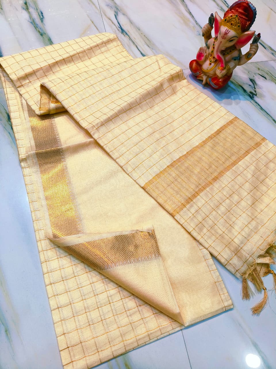 Pure Cotton Silk Mangalagiri Saree With Running Blouse.
