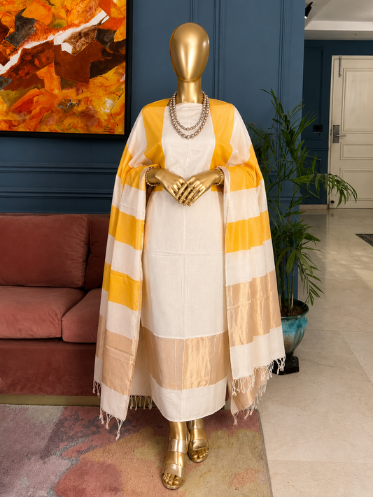 Pure Maheswari Silk Cotton Handwoven Unstitch Suit.