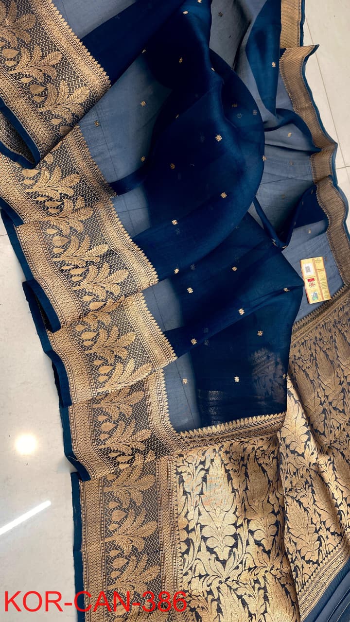 Pure Banarasi Handloom Kora Organza Silk Saree.