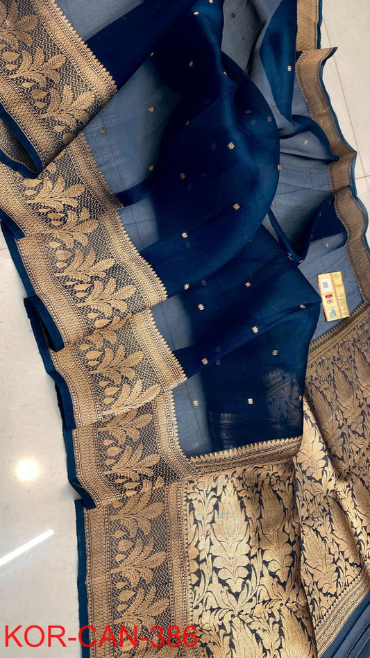 Pure Banarasi Handloom Kora Organza Silk Saree.