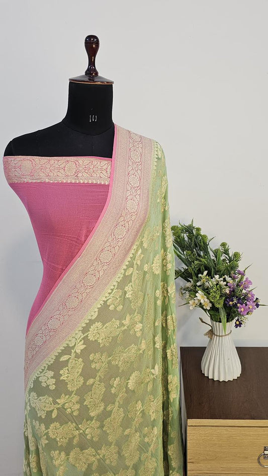 Pure Handloom Khaddi Georgette Saree Zari Work.