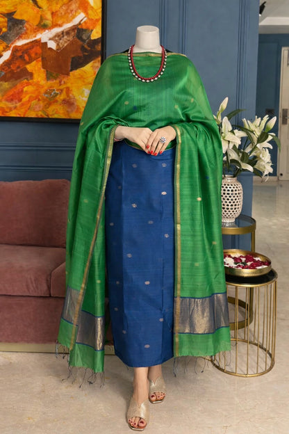 Pure Maheswari Silk Cotton Handwoven Unstitch Suit.